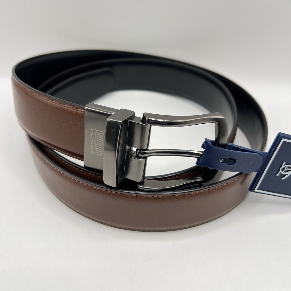 Penguin Bonded Leather Reversible Belt 42 Brown Black Classic Minimalist